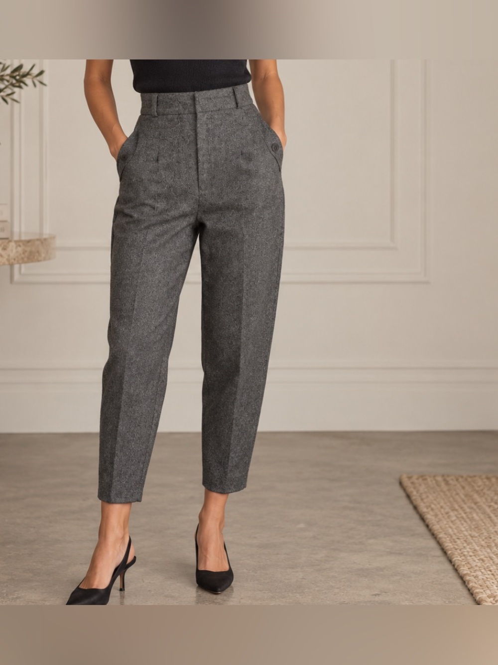 Alaïa Paris Charcoal Gray High Rise Wool Trousers XS 0/2